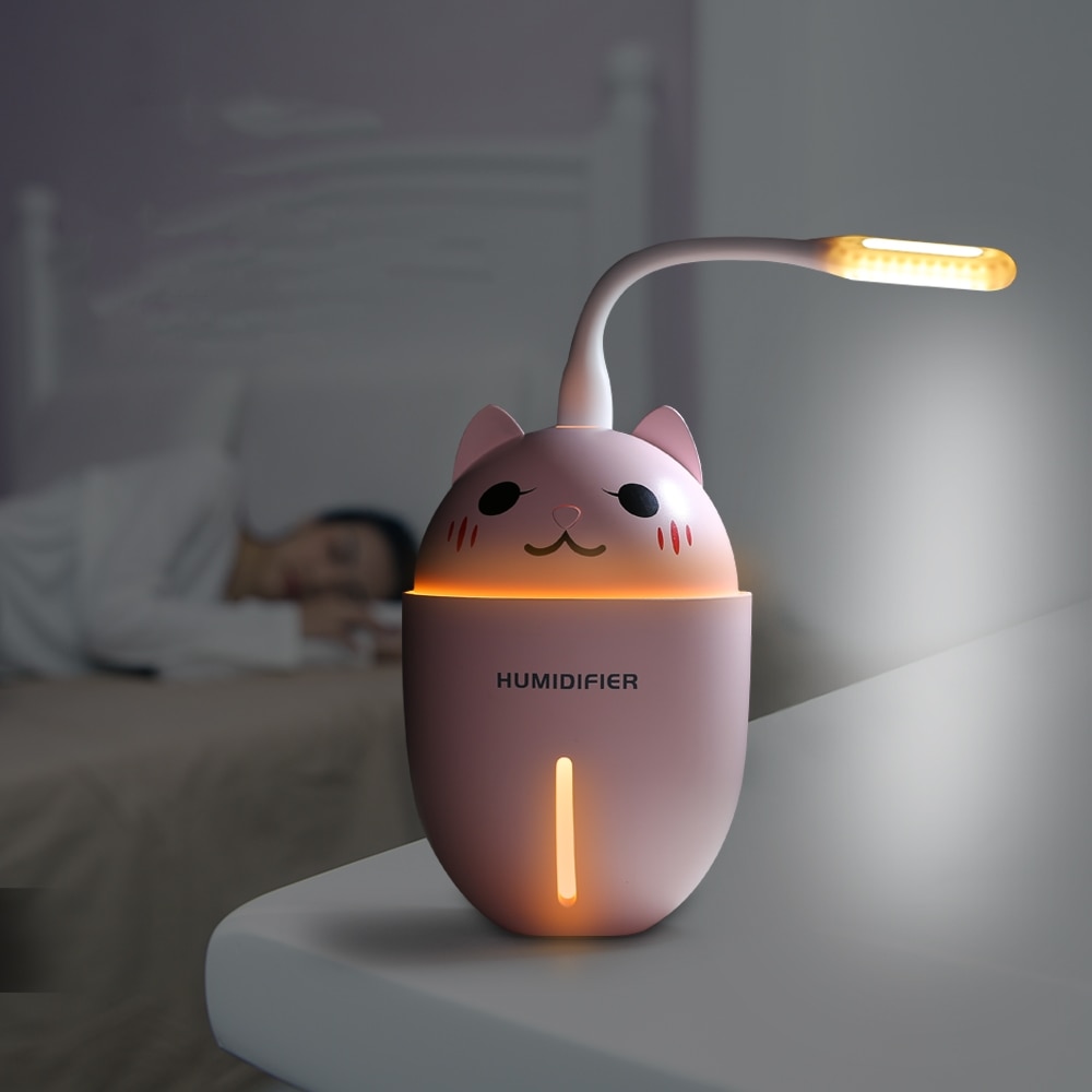 3 i 1 320ml usb luftfukter ultralyd kul-tåke bedårende kjæledyr mini luftfukter med ledet lys mini usb vifte
