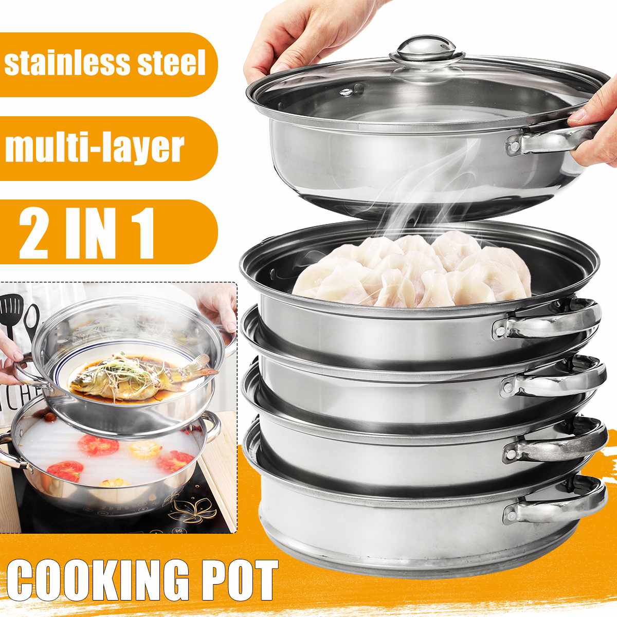 5 Lagen Roestvrij Staal Dikke Steamer Pot Soep Stoom Pot Universele Kookpotten Voor Inductie Kookplaat Gasfornuis Stoom Pot