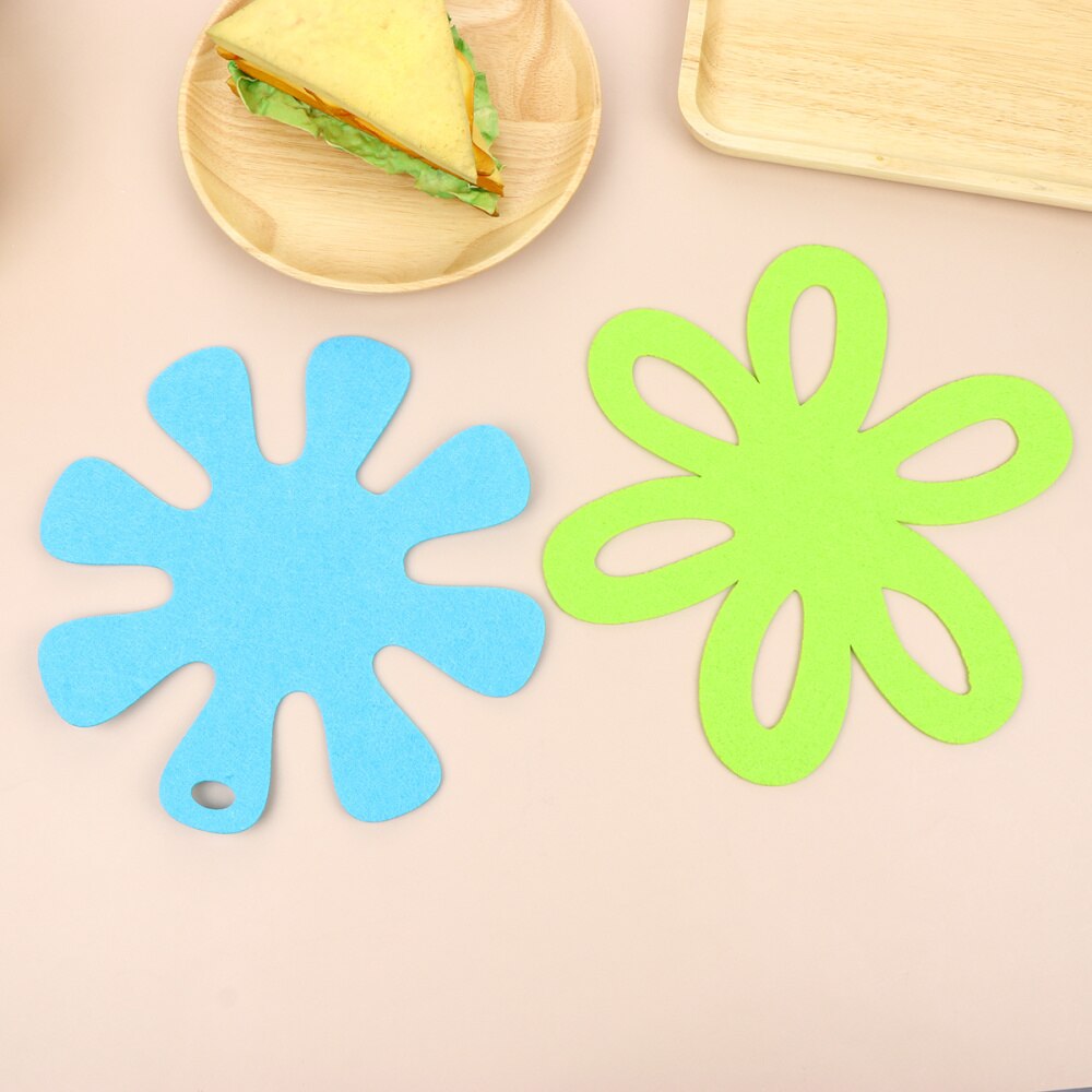 6pcs Sun Flower Shaped Pot Placemat Non-stick Heat-resistant Mat Tableware Pad Table Supplies Cookware for Kitchen (Green + Sky-