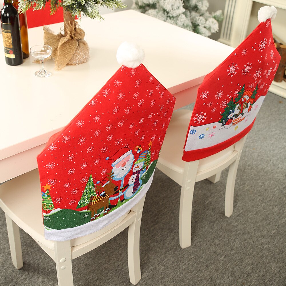 Non-woven Fabric Chair Sashes Christmas Chair Covers Home Decoration Accessories Santa Snowman Super Large Hat Year Supplies