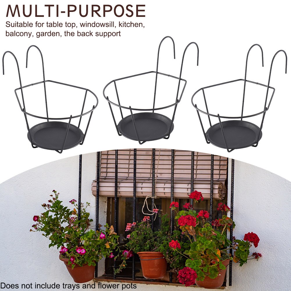 3Pcs Sterke Lager Makkelijk Schoon Display Rack Woonkamer Stabiele Outdoor Plant Stand Met 2 Haken Terug Ondersteuning Ijzer art Moderne