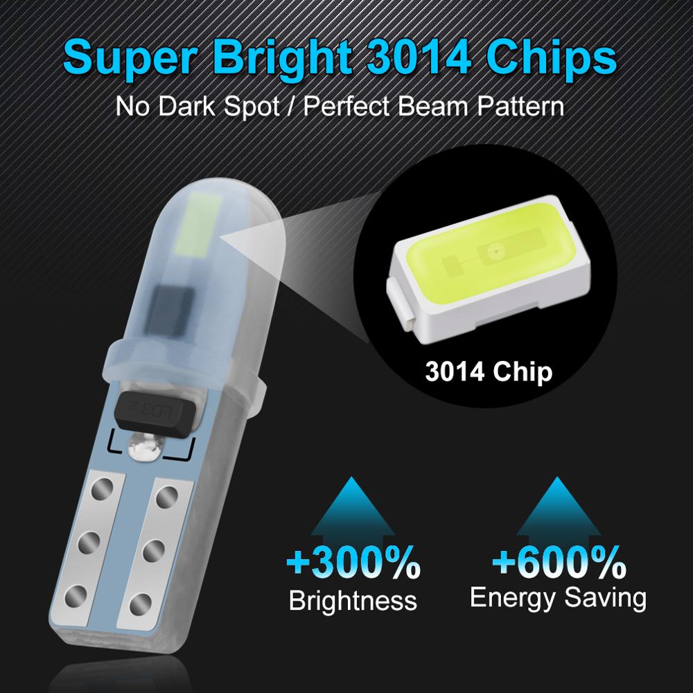 10 stk  t5 w1.2w w3w 74 86 206 super lyse 2 smd 3014 led pære bil interiør lys auto side kile instrumentbræt måler instrument lampe