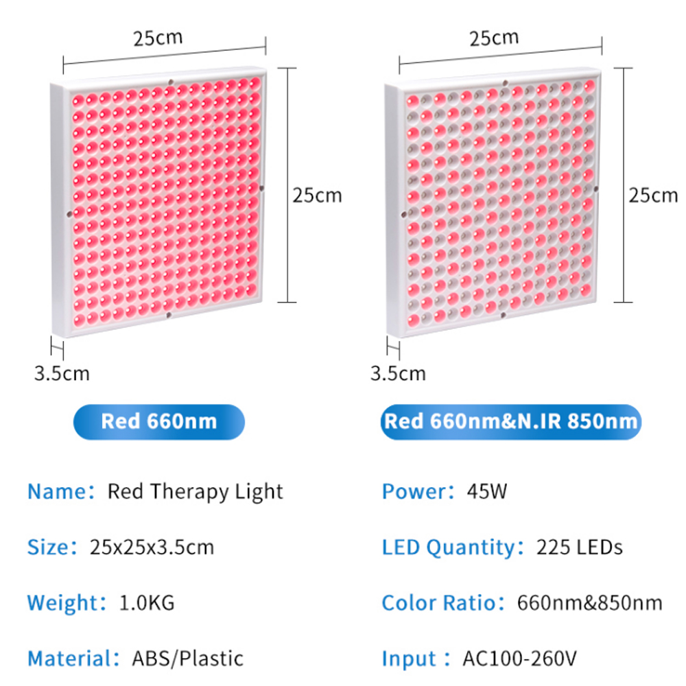 Switchable 45Watt Red Light Therapy Panel 660nm, 850nm Near Infrared Lamp Therapy for Skin and Pain Relief, Red Grow Light LED