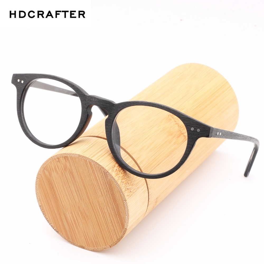 HDCRAFTE-Montura de gafas de madera para hombre y mujer, lentes ópticas miopes de lectura, redondas y lisas