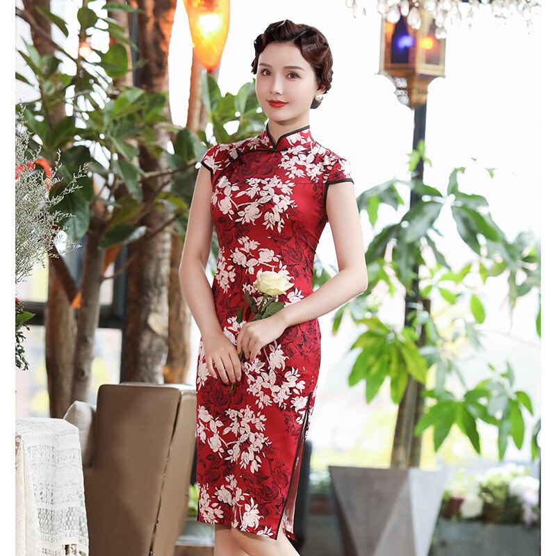 Rosa dam plus storlek 3xl nyhet kort kinesisk högtidsklänning kinesisk stil kvinnor mandarin krage qipao vintage rayon cheongsam: B / Xl