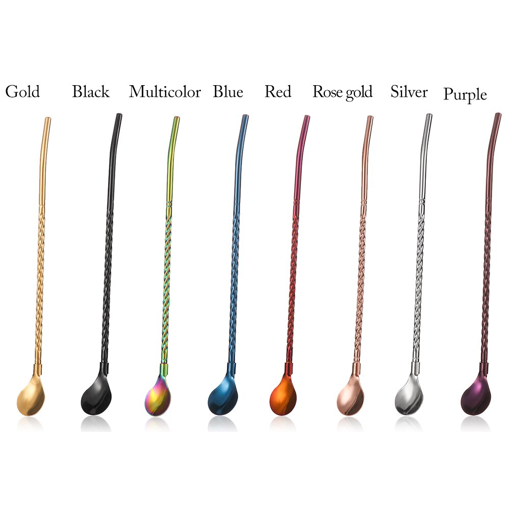 1 cuchara de paja trenzada portátil larga cuchara para té de color reutilizable cuchara de acero inoxidable para cóctel café herramientas para mezclar