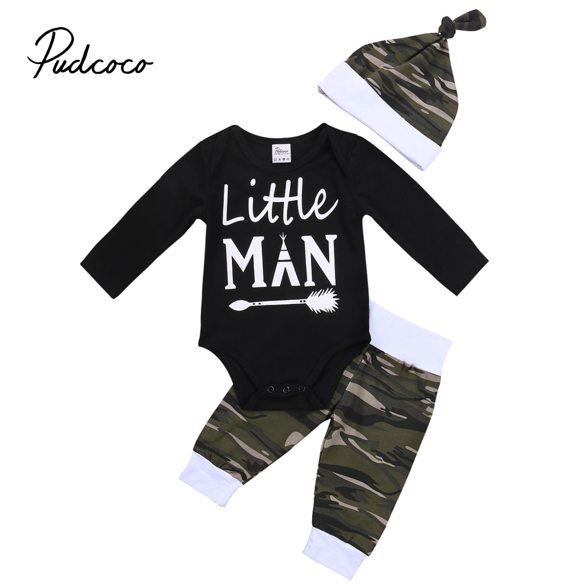 Nyfött spädbarn barn bebis pojke höstkläder camo toppar långärmade byxor hatt outfits set