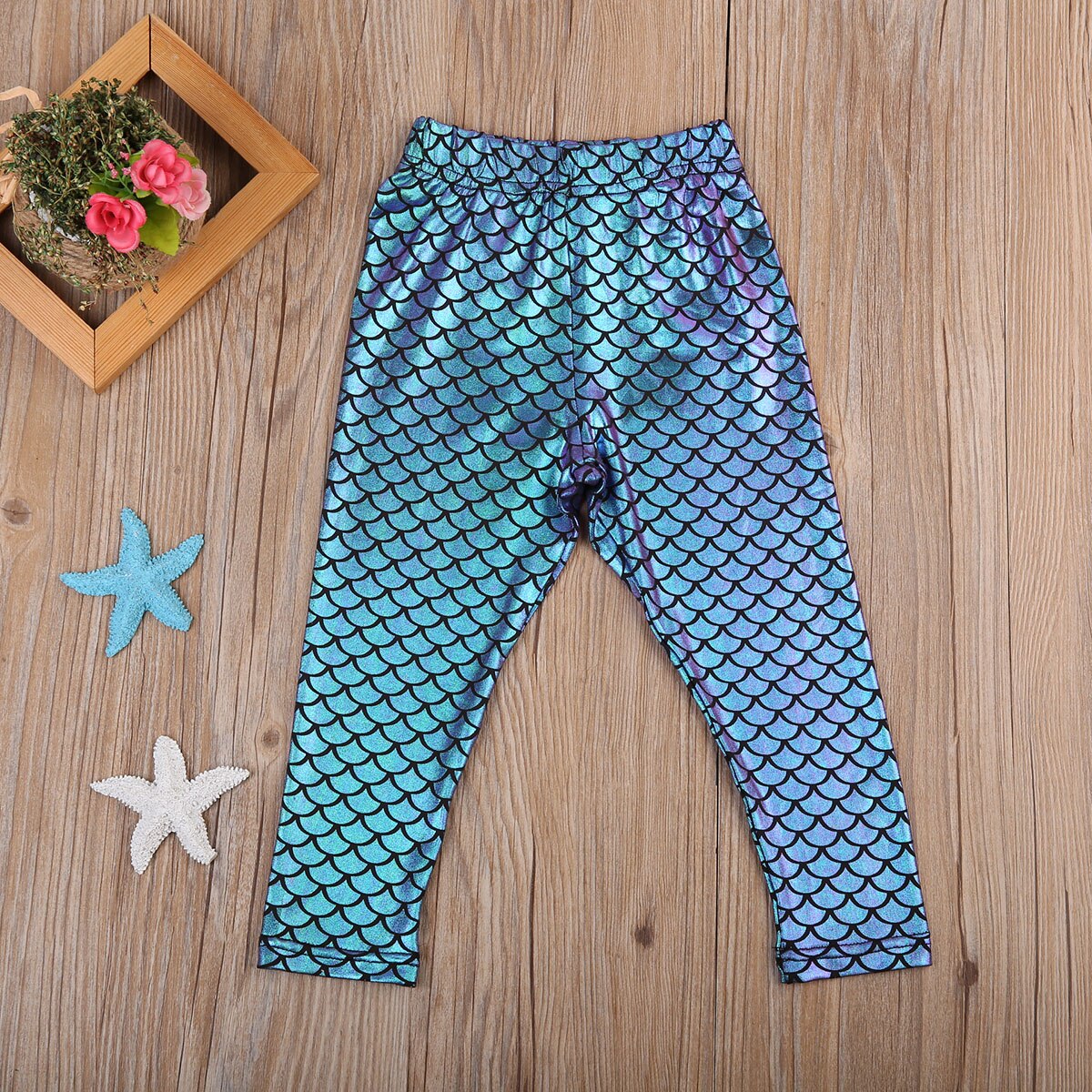 Chico chica sirena brillante leggings de escamas de pescado elástico pantalones de lápiz Pantalones