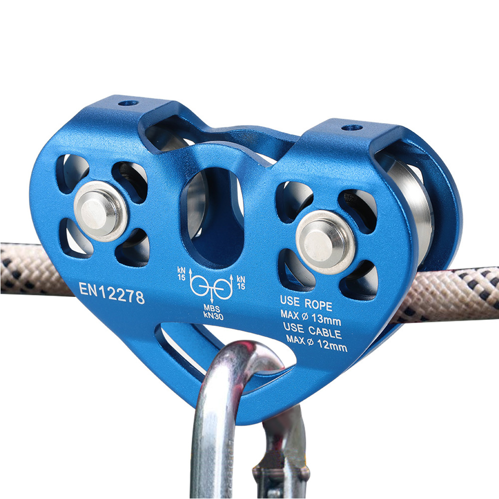 Lixada 30kN Cable Trolley Pulley with Ball Bearing Outdoor Rock Ice Climbing Accessories Caving Rescue Aluminum Alloy Pulley: Blue