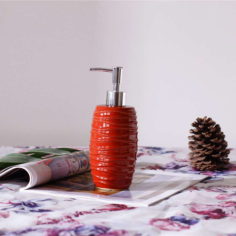 Ceramics Red Liquid Soap Bottle Container Hotel Hand Soap Dispenser Bottle Bathroom Accessories Wristband Hand Dispenser