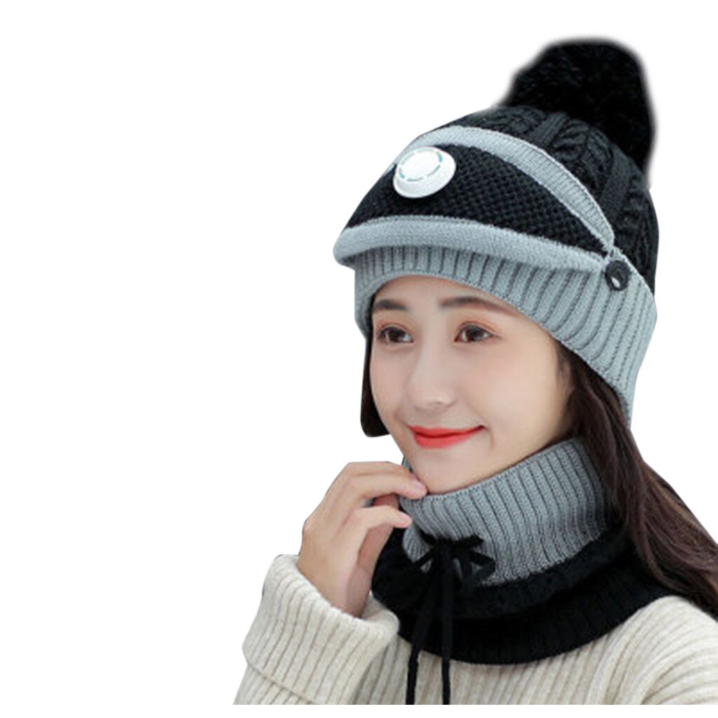 Adult Cycling Face Mask Beanie Hats Winter Knitting Plush Bomber Hats And Scraf Outdoor Protection Windproof Bomber Hats Se6: Black