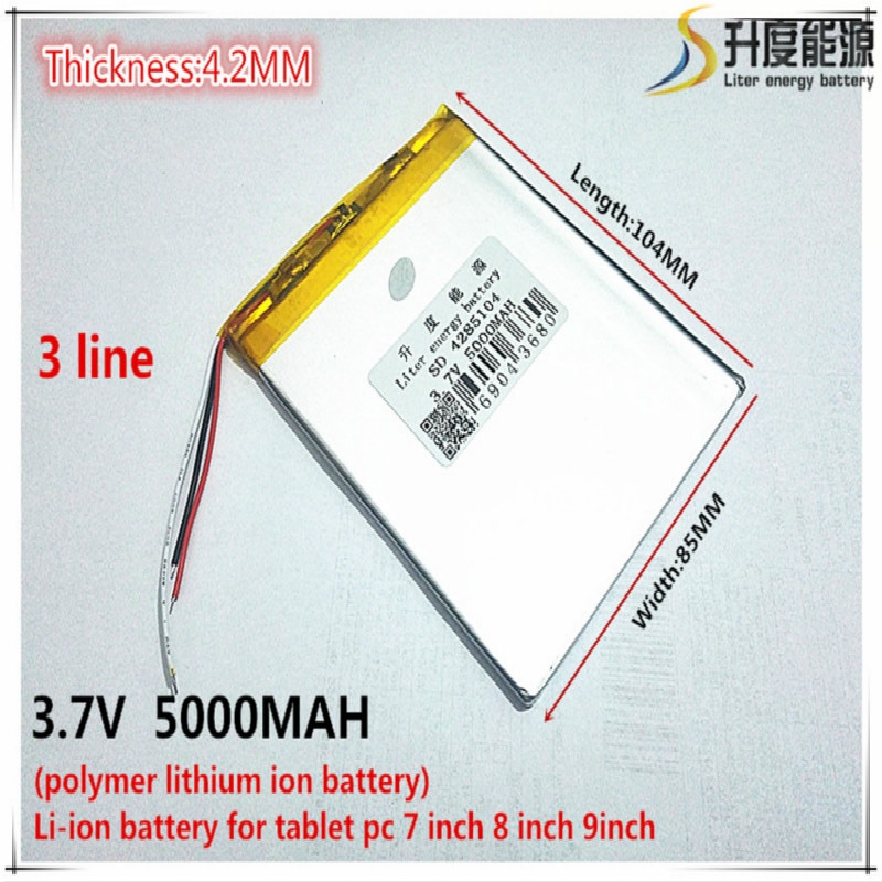 3.7V 5000mAh 4285104 3 draad Lithium Tablet PC Batterij met bescherming boord Polymeer batterij