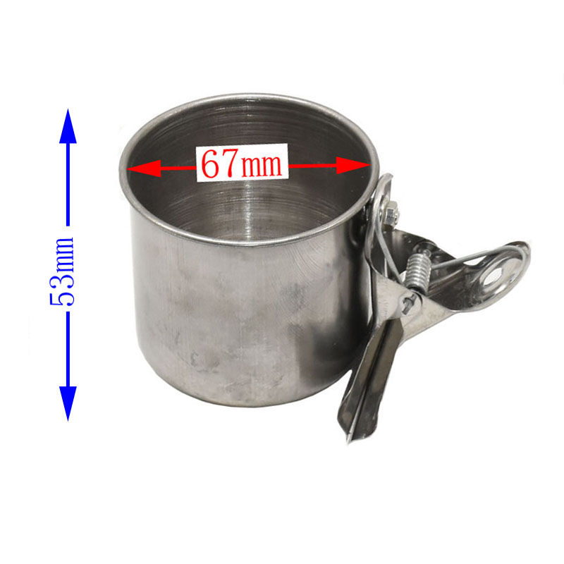 1pcs rvs single cup Vogel Papegaai Feeder Voedsel Water Voerbak Huisdier Kooi Clip Cup Dispenser Dierbenodigdheden