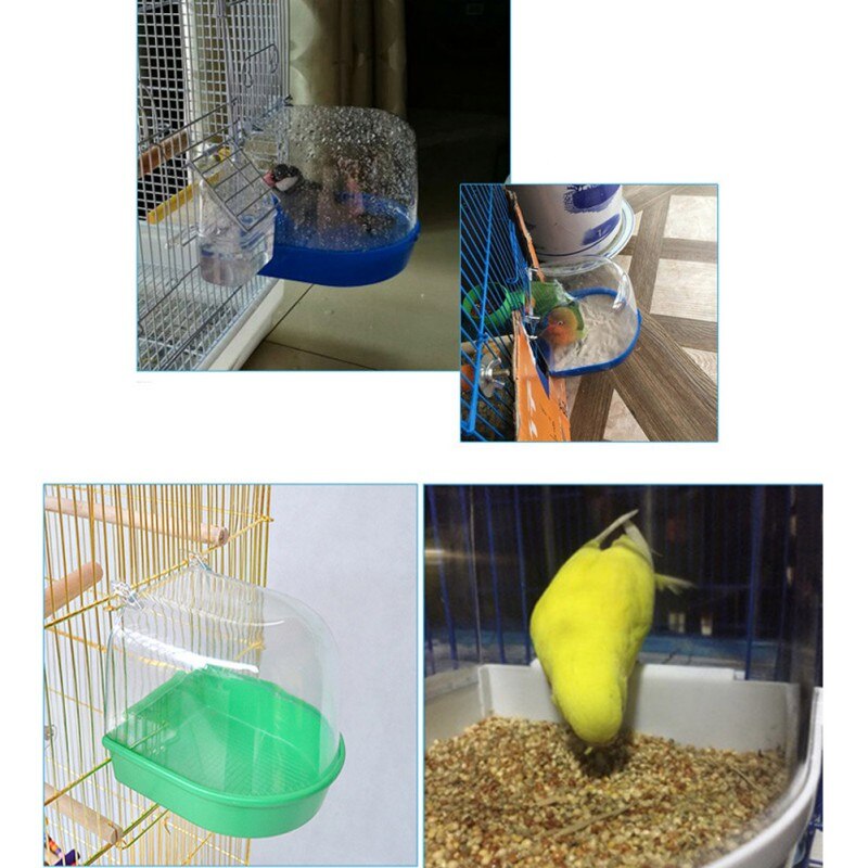Plástico pájaro agua bañera caja loro para Perico pájaro amoroso jaula para mascotas Bol colgante Perico baño para pájaros