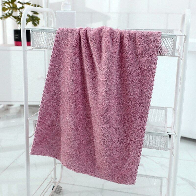 Solid Color Coral Velvet Towel Microfiber Absorbent Towel Home Shower Hair Face Hand Towel Breathable Comfort Clean Supplies: dark pink