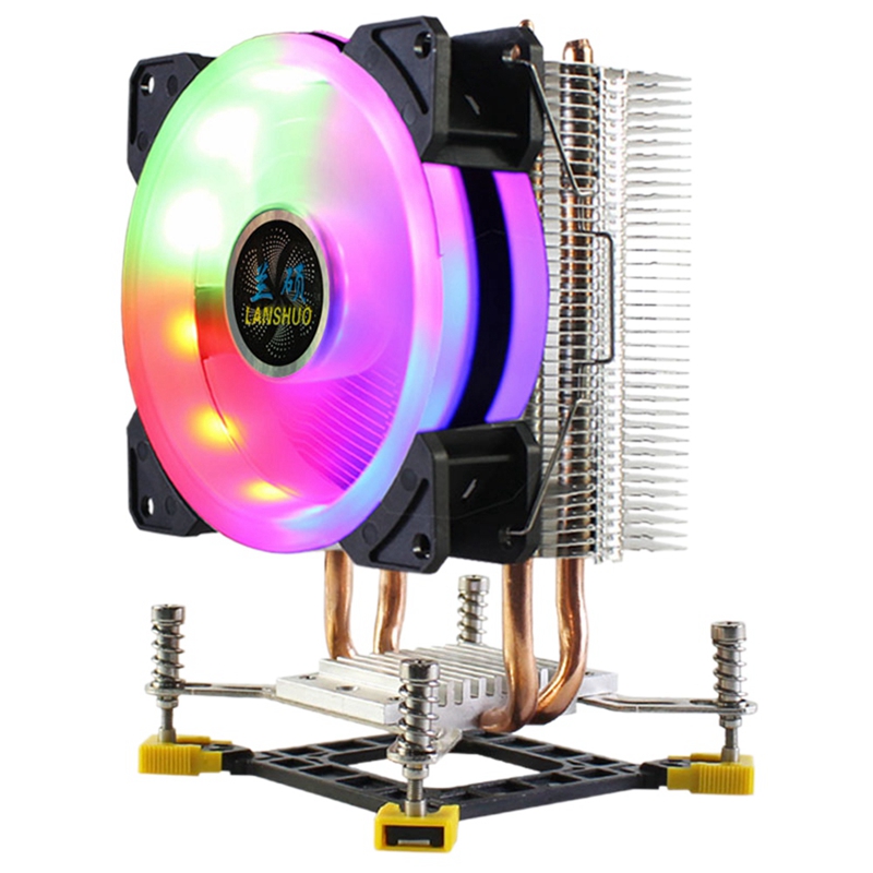 LANSHUO CPU Kühler RGB LED CPU Kühler 2 Wärme Rohre Ultra Ruhig Kühler Fan für LGA 775 115X 1366 (4Pin Einzigen Lüfter): Default Title