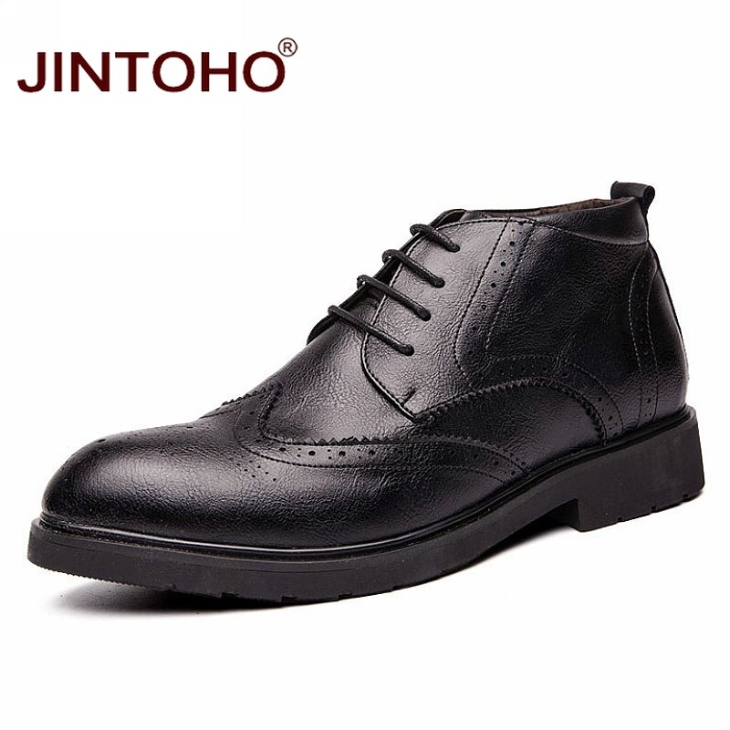 JINTOHO Men Winter Shoes Casual Men Leather Shoes Brand Male Leather Boots Breathable Ankle Boots Winter Men Booties