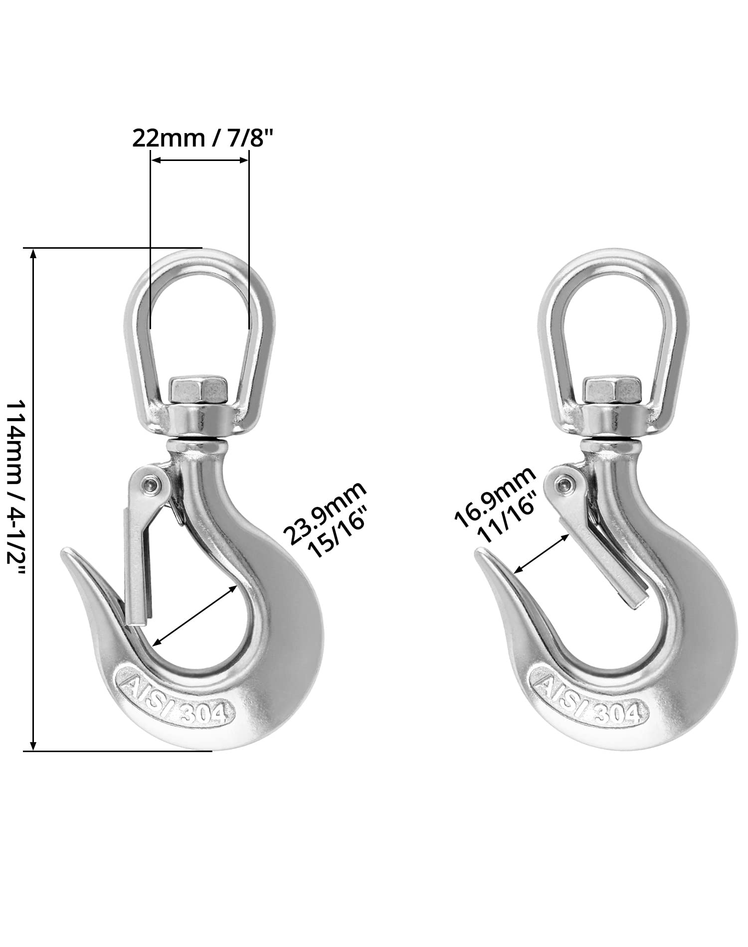 Crane Swivel Hook 770lb 304 Stainless Steel Swivel Lifting Clevis Chain Hook with Safety Latch