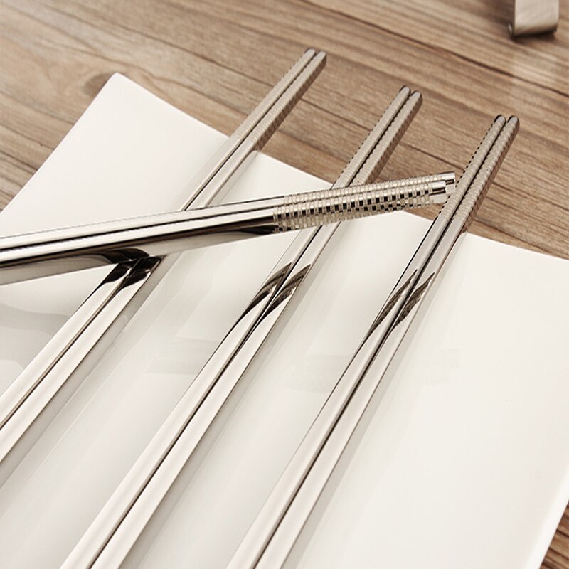 5 par metalowy kwadratowy zestaw Chopstick japońska restauracja koreańnarty siekać Stick antypoślizgowe 304 pałeczki ze stali nierdzewnej chińskie sztućce