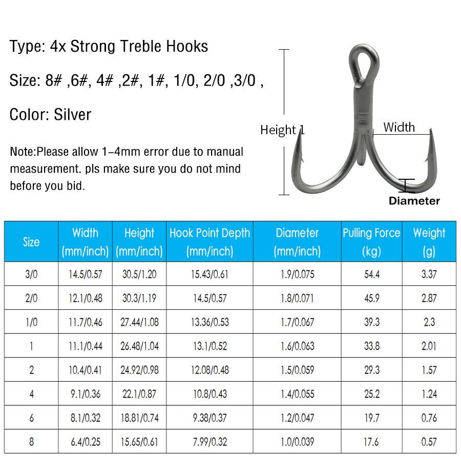 4X anzuelo triple de pesca 10 Uds anzuelos de pesca triples para gran juego trucha pez azul salmón Kingfish pesca 8 # 6 # 4 # 2 # 1 # 1/0 2/0 3/0