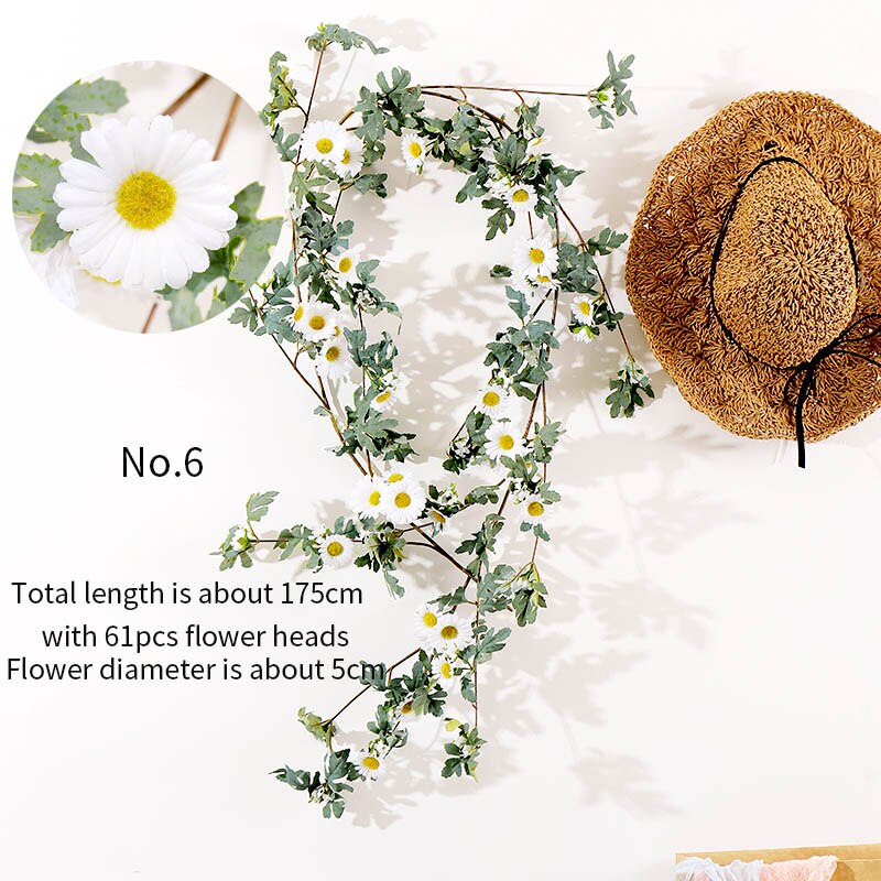 Guirnalda de girasoles amarilla Artificial, seda de flor de Margarita, enredadera colgante de ratán, hojas de Navidad, boda, decoración del hogar, follaje sintético: No.6