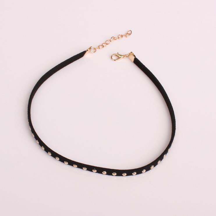 Personality Black Rivet Velvet Nail Fender Steam Punk Necklace Collar 35cm with 5cm Tail Choker Necklace for Women: gold color