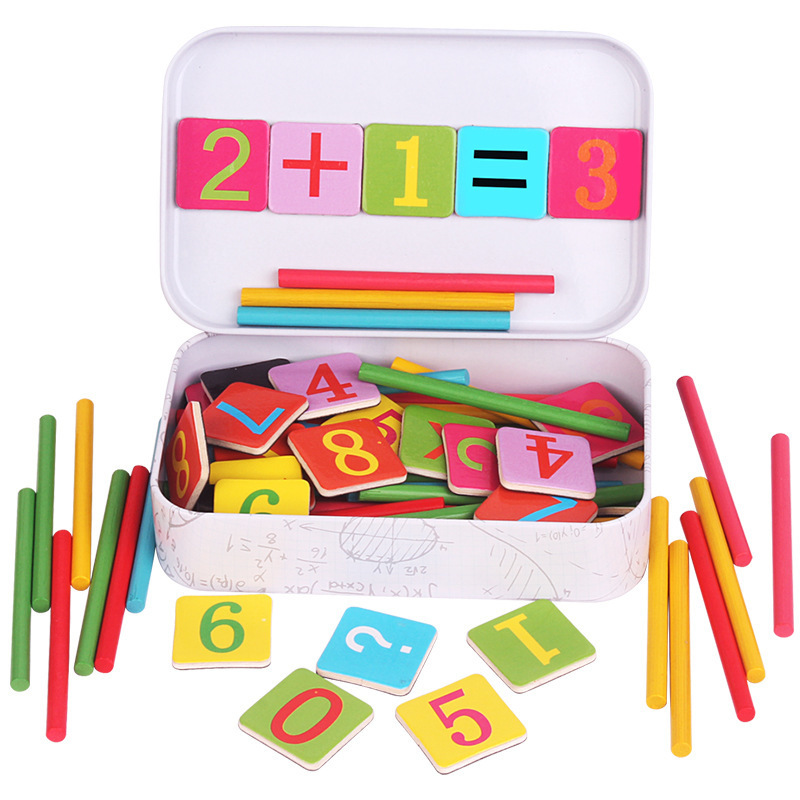 Early Education Of Wooden Magnetic Building Block Clock Number Stick Multi-function Wooden Arithmetic Learning Box For Children