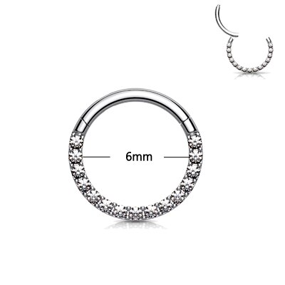 1PC Kristall Knorpel Ohrring 316L Chirurgische Edelstahl Septum Clicker gepflasterte vorne zirkon Segment Ring durchbohren 16g: 1.2x6mm Silber-