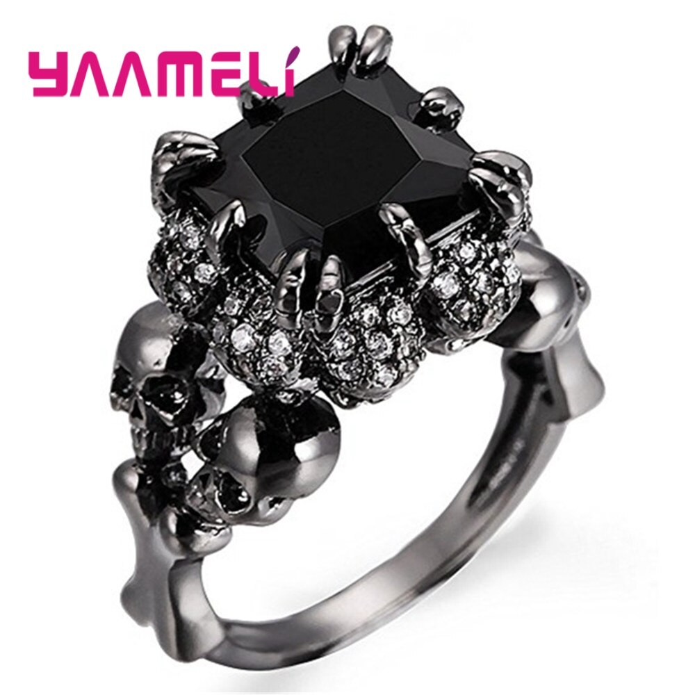 Hip Hop Ring for Men Women 925 Sterling Silver Skeleton CZ Crystal Claw Setting Skull Party Accessories Jewelry Fast: Model 01 / 6