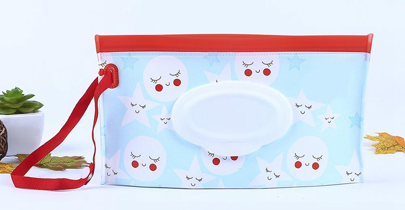 Portable Baby Wet Wipes Storage Bag Stroller Carrying Case Easy Carry Snap Strap Wipes Container Clamshell Cosmetic Pouch: Style 13