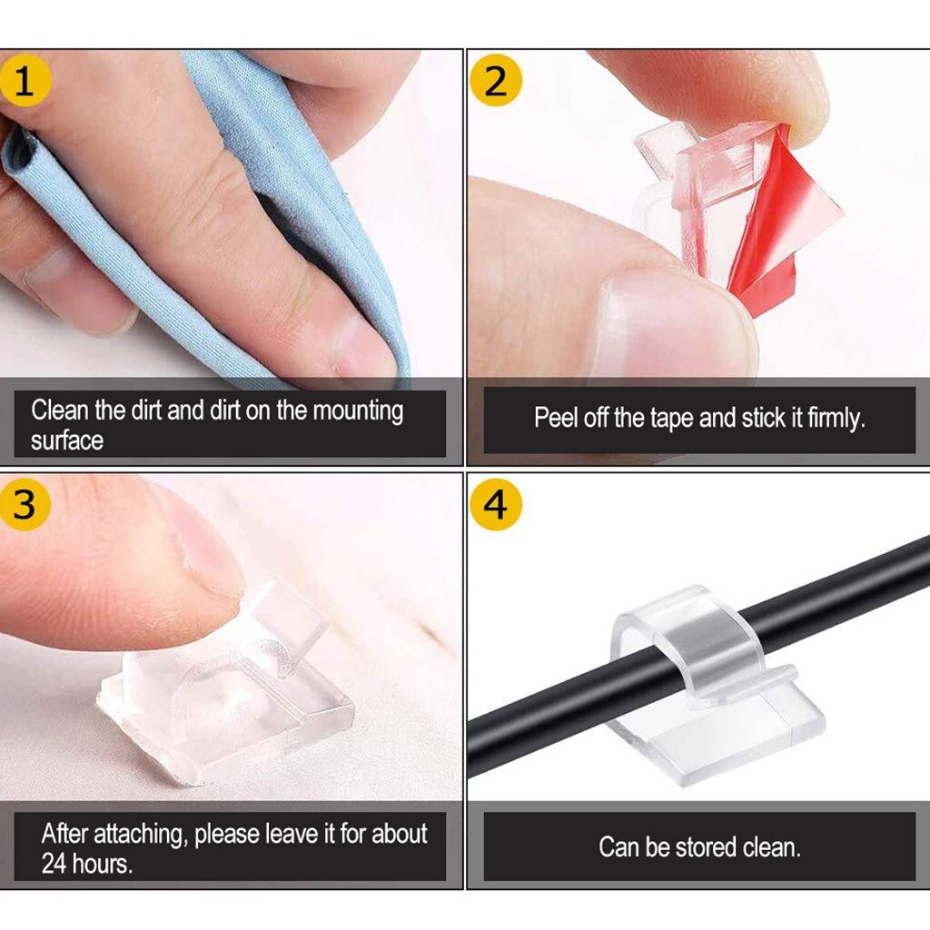 50pcs Cable Clips Self Adhesive Cord Management Black Wire Holder Organizer Clamp Self-adhesive Car Wire Clip Accessories Stock