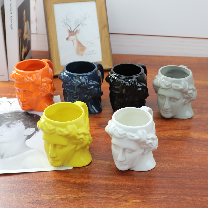 Keramisk melkekopp kaffekopp kontor spania eldgammel gresk apollo david hodekopp krus romersk skulptur kopp david vann kopp