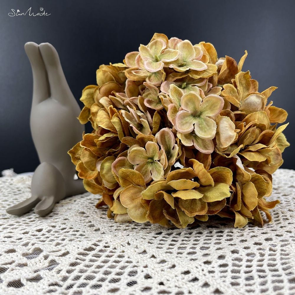 Flores artificiales de seda de hortensia grande, decoración de otoño, arreglo floral, suministros para el hogar y la boda: Autumn Yellow