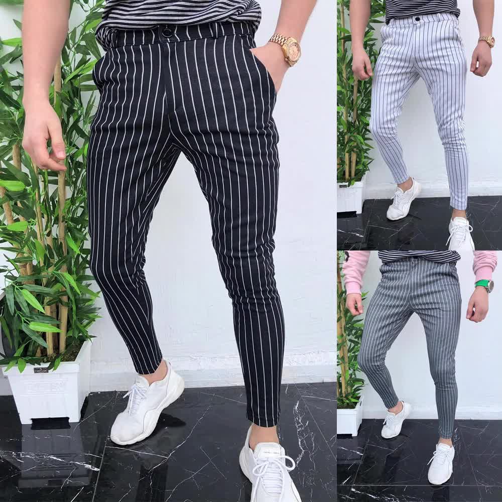 para hombre de pantalones formales de negocios a rayas ajustados y Pantalones vestidos acampanados informales de oficina ajustados largo pa