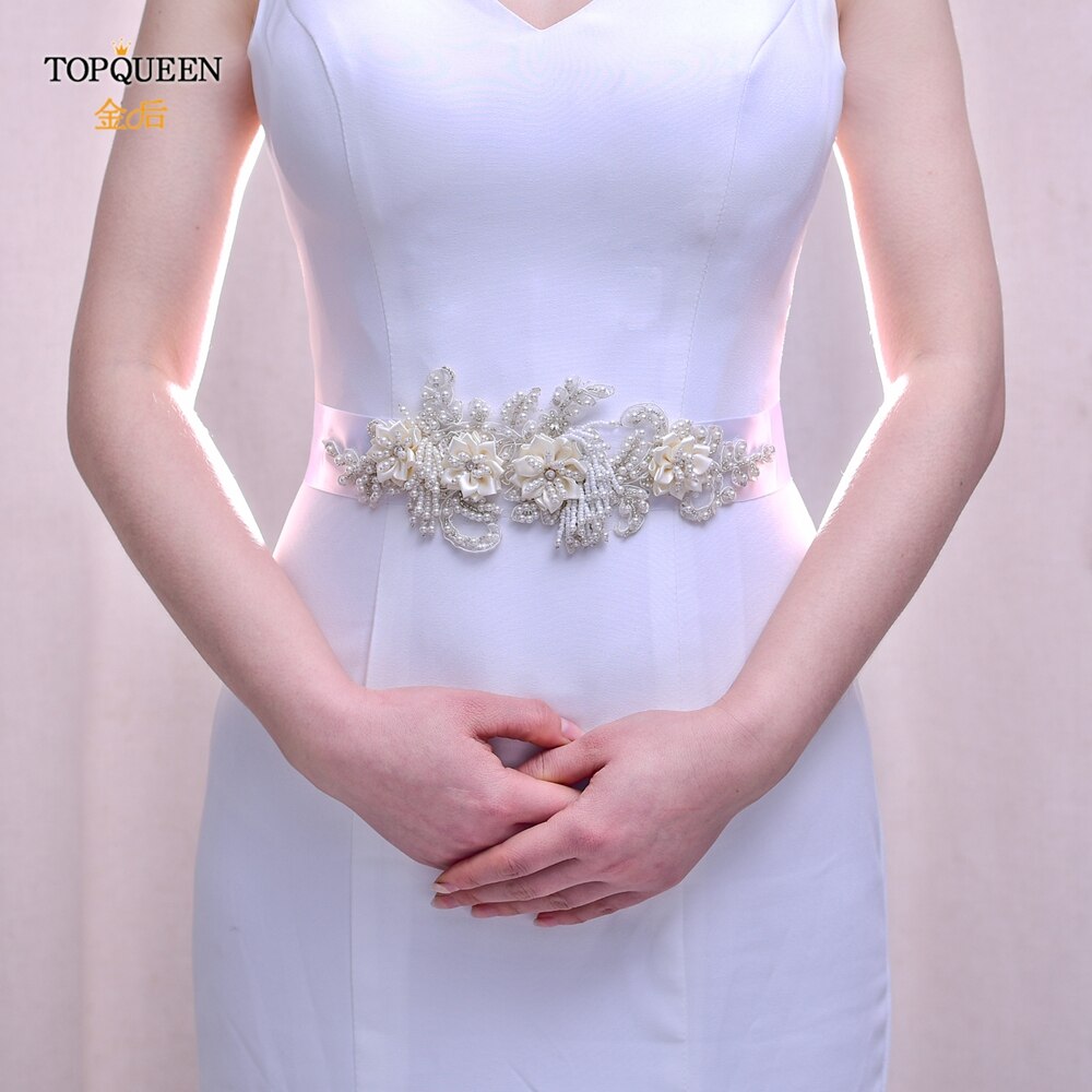 TOPQUEEN-cinturones de abalorios hechos a mano para novias, cinturón embellecedor de noche, cinturones de lujo, accesorios para vestidos de boda, S346