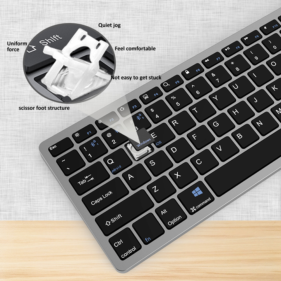 JOMAA 2.4G +Bluetooth Keyboard and Mouse Combo Multimedia Wireless Keyboard and Ergonomic Mouse Set for iPad Desktop PC Laptop