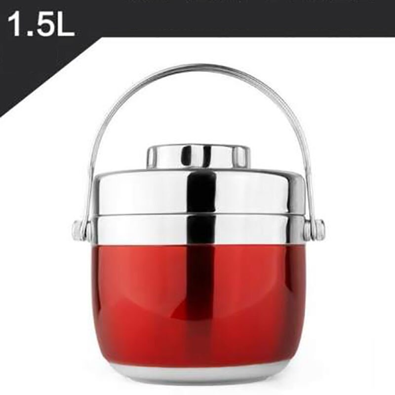 ONEUP Portable Stainless Steel Insulated Lunch Box 2 Layer Bento Box Style Grid Insulated Bucket Soup Container: 1.5L RED