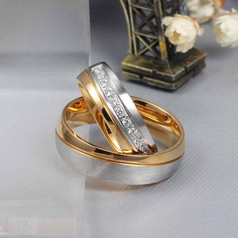 Vielsesring til kvinder og mænd guldfarve kærlighed engagement smykker par rustfrit stål ring valentinsdag