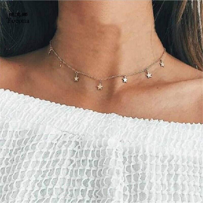 Tocona Bohemen Ster Hanger Chokers Kettingen Voor Vrouwen Mode Goud Zilver Kleur Legering Boorden Ketting Statement Sieraden 5868