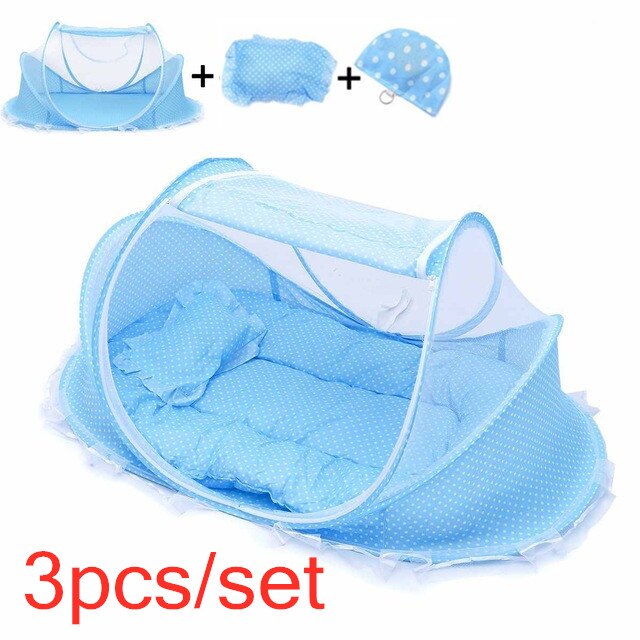 Baby Bettwäsche Krippe Netz Tragbare Faltbare Schlaf Netz Neugeborenen Moskito Zelt freundlicher Bett Zelt Moskito Netz für Baby Krippe: 3Stck einstellen Blau