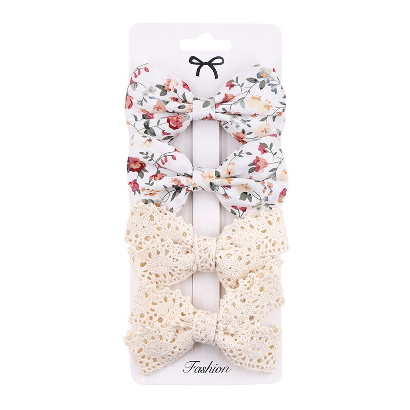 Baby Bogen Haarnadel Mädchen Haar Clip Baumwolle Spitze Barette Für freundlicher Headwear Säuglings Blumen Karierten Clips Babys Nette Zubehör 3/4Stck: 10