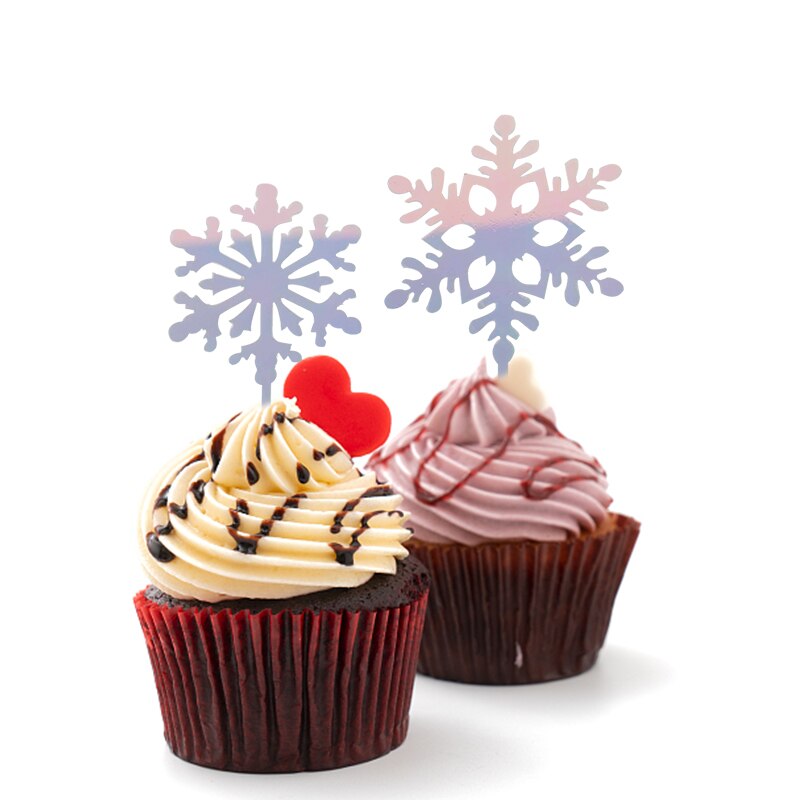 4pcs Silver White Snowflake Cake Topper Christmas Ice Princess Cupcake Toppers For Wedding Kid Birthday Party Cake Dessert Decor