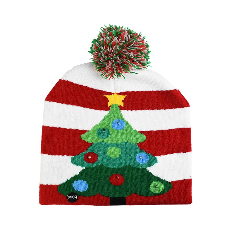 Julehuer beanie sweater led lys strik hue julepynt natal elg hue lys op strikket hue til børn: B07