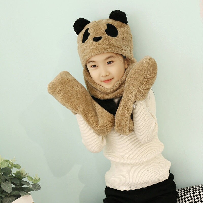 nuevos niños de panda bufanda gorro guantes 3 piezas compatible integrado oído protección estudiante grueso invierno otoño prendas