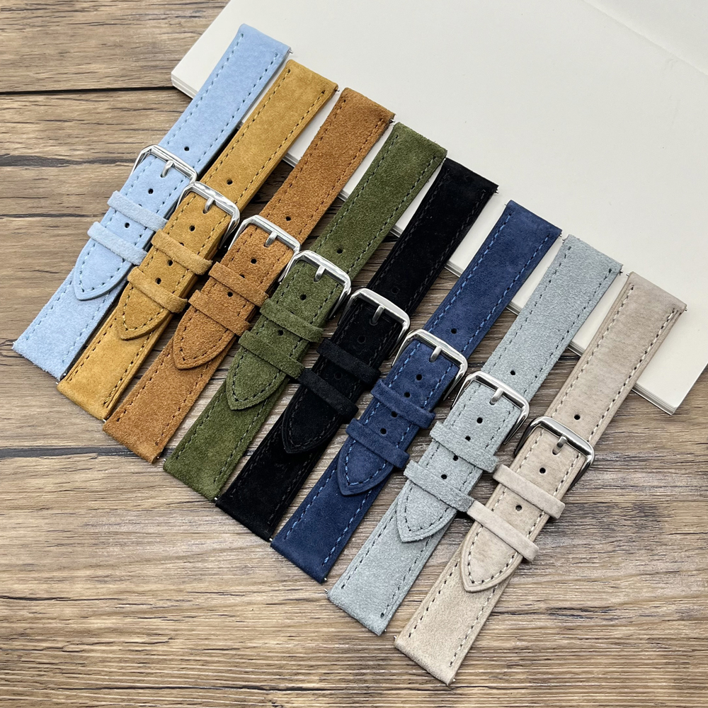 Bracelet de montre en daim gris vert bleu marron beige noir couleurs bracelet de montre en cuir 18mm 19mm 20mm 22mm 24mm bracelet de montre de remplacement