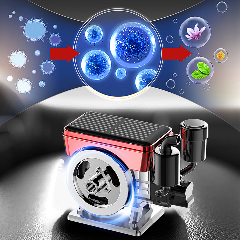 Autodiffuser op zonne-energie, luchtreiniger met gesimuleerde motor, roterende automatische aromatherapie luchtreiniger op zonne-energie