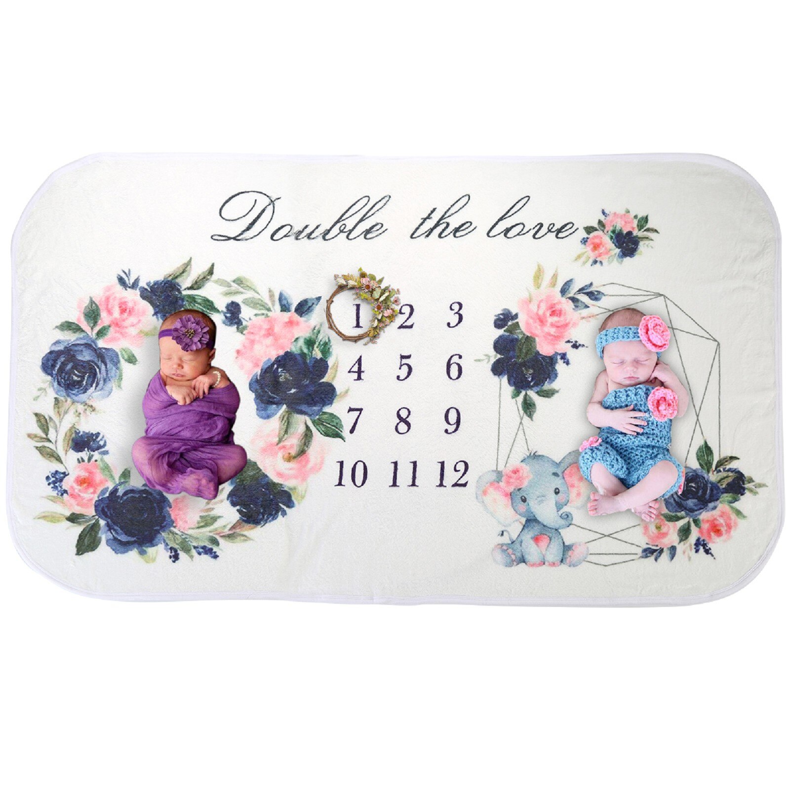 Tvillinger 160cm x90cm nyfødt baby månedlig vækst milepæl tæppe print blomsterfotografi rekvisitter baggrund klud minde tæppe