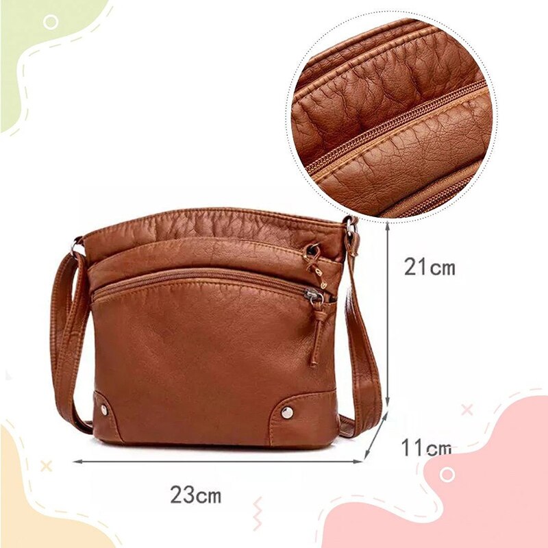 Sac à bandoulière multi-compartiments en cuir PU souple pour femmes, sacoche à épaule, NIN668
