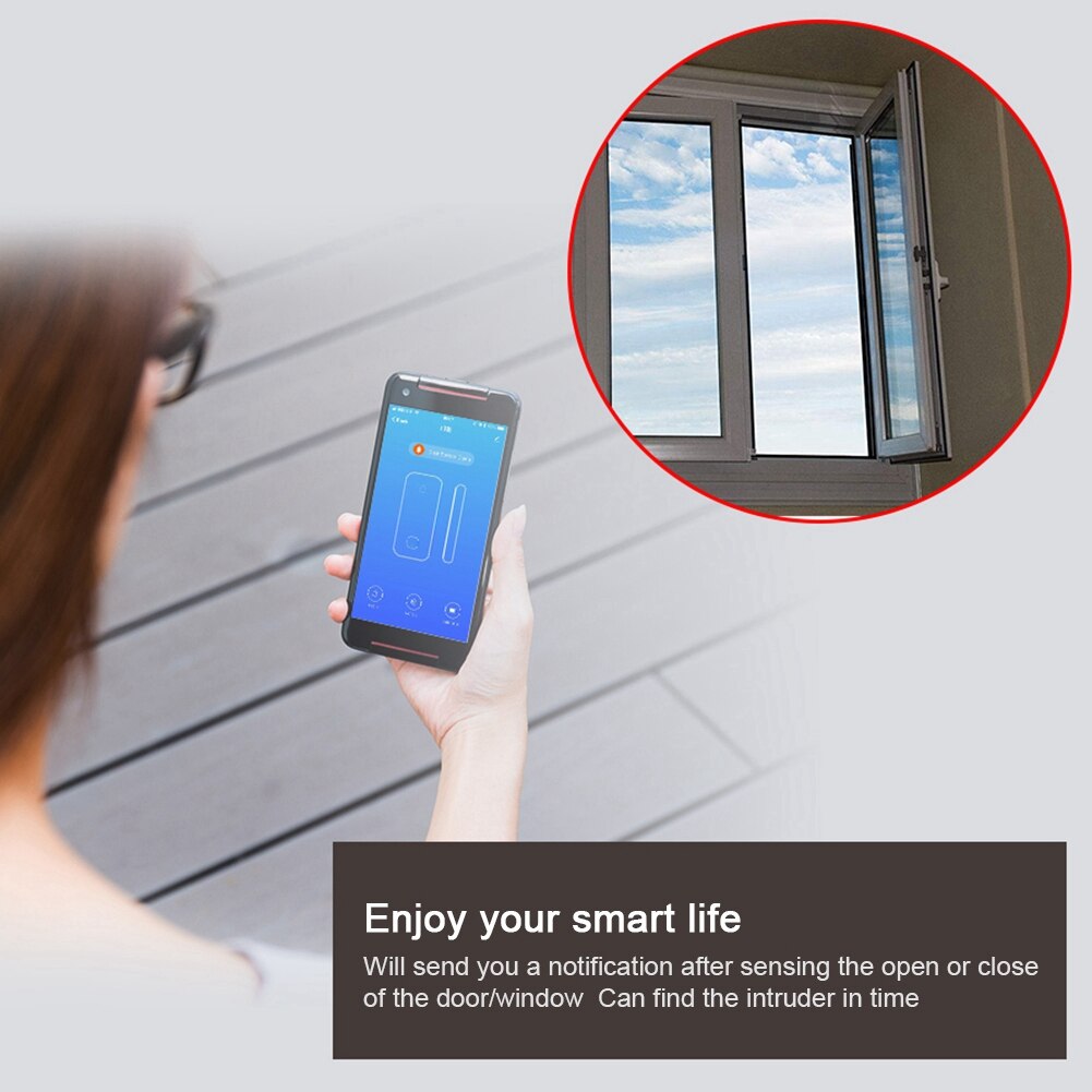 Window Sensor 2.4G Magnetic Strip Detectors Voice Control Window Sensor Wireless Smart WiFi Door With Adhesive Sticker