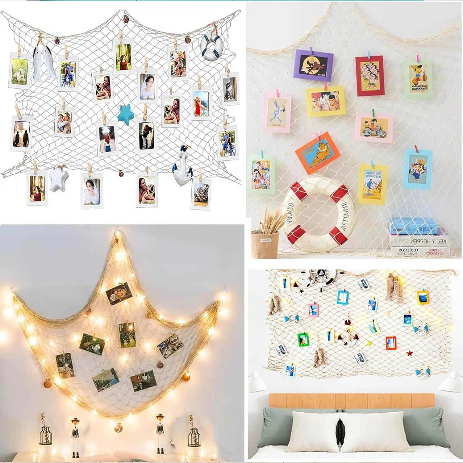 Fishing Net Decor Hanging Photo Display with Clips Nautical Wall Decor Fish Net Decorations for Party Hanging Picture Accessory